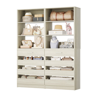 2-Pack Space-Saving Modular Armoire Wardrobe Closet System with 8 Drawers & Adjustable Shelves