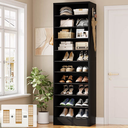 Tall Shoe Cabinet, 10 Tiers Narrow Wood Shoe Rack