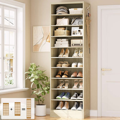 Tall Shoe Cabinet, 10 Tiers Narrow Wood Shoe Rack