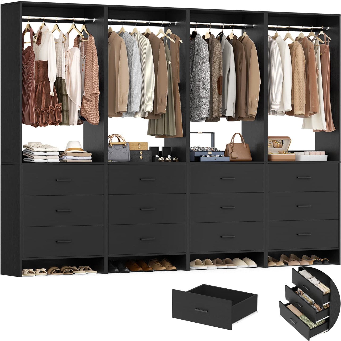 8FT Closet System with Wooden Drawers