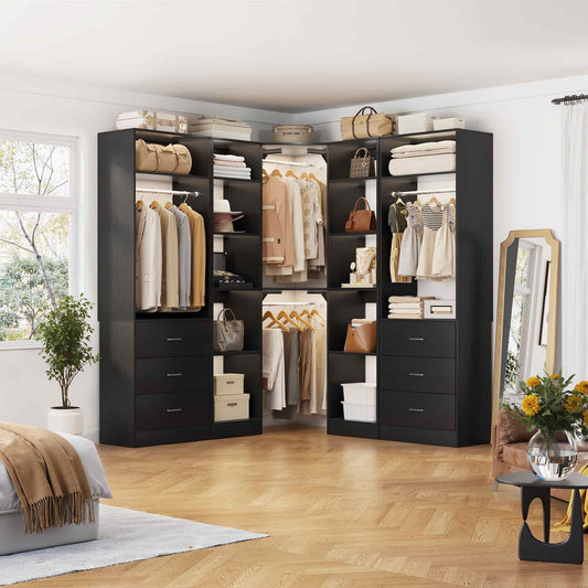 87.2" Freestanding Closet Organizer System - Modular L-Shaped Design,Reversible, 6 Drawers & 4 Hanging Rods, 2000+ LBS Capacity,3 Sets