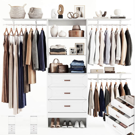 96'' W Closet Organizer System With Wooden Drawers