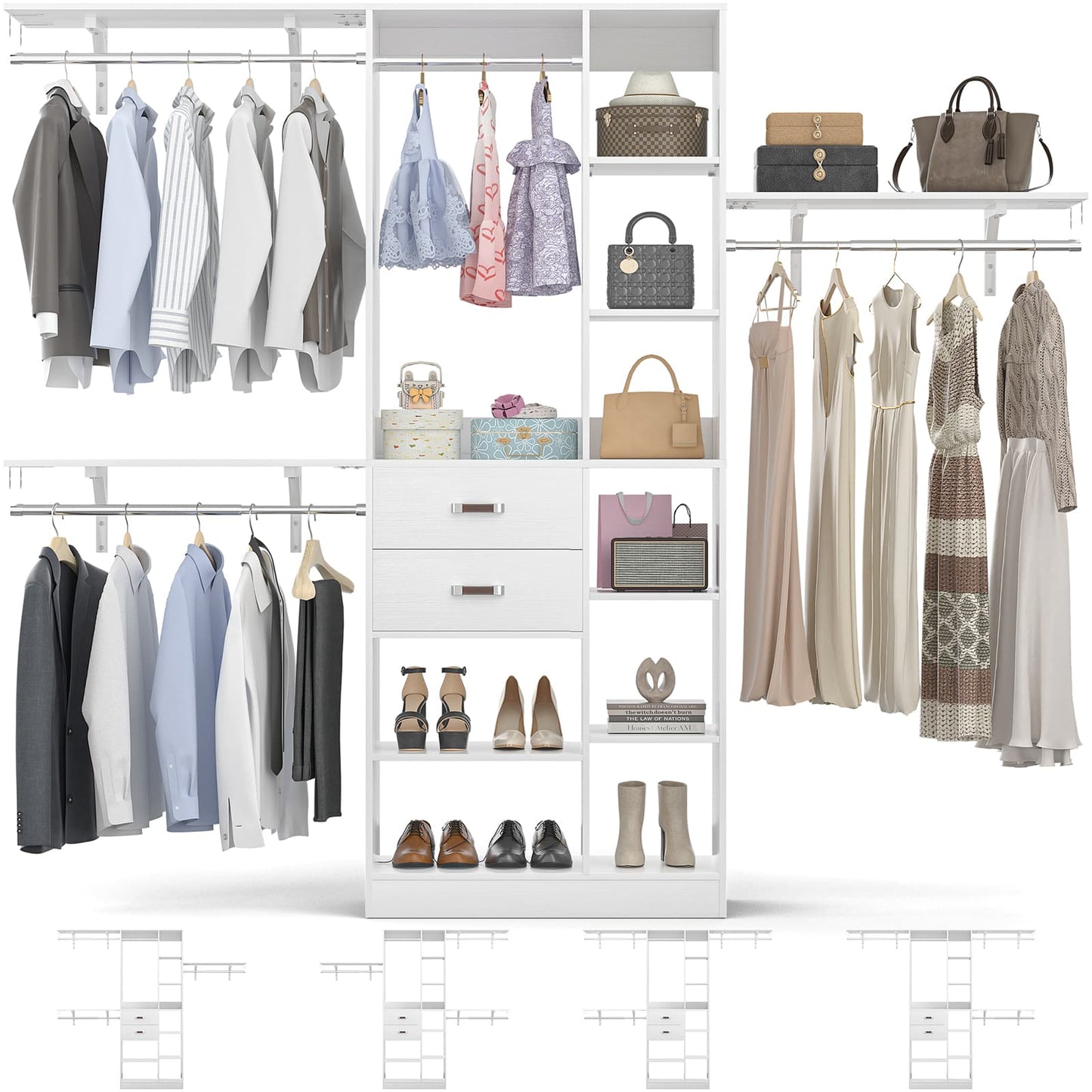 8FT Closet Organizer System with Wood Drawers