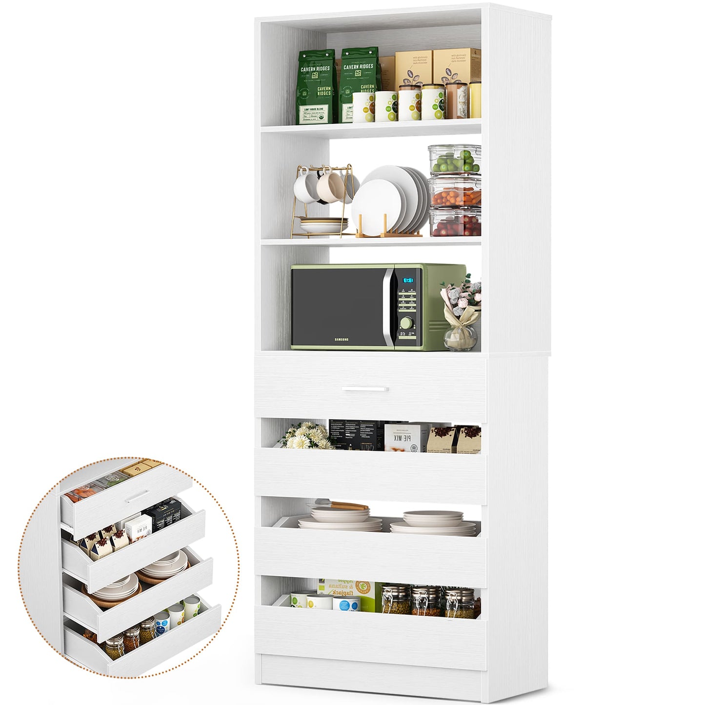 Space-Saving Modular Closet Organizer System with 4 Drawers & Adjustable Shelves - Wood Storage Cabinet