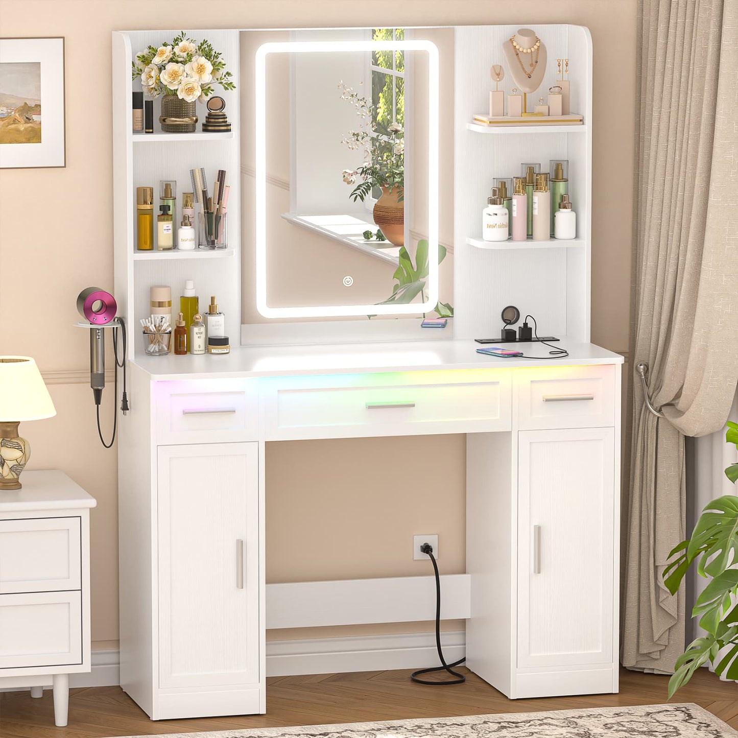 Makeup Vanity Desk with Mirror and Lights 3 Colors