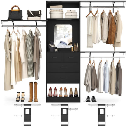 8FT Walk in Closet Organizer with 3 Hanging rods and Shelves