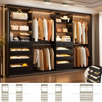 Adjustable Closet Organizer System (6-15Ft) with 8 Wooden Drawers & Modular Tower