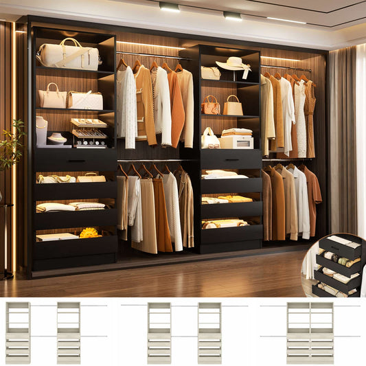 Adjustable Closet Organizer System (6-15Ft) with 8 Wooden Drawers & Modular Tower
