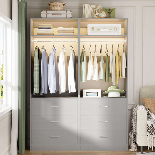 4FT (48 Inch) Closet Organizer System,Set of 2 - 6 Wood Drawers, 2 Hanging Rods & 2 Shelves