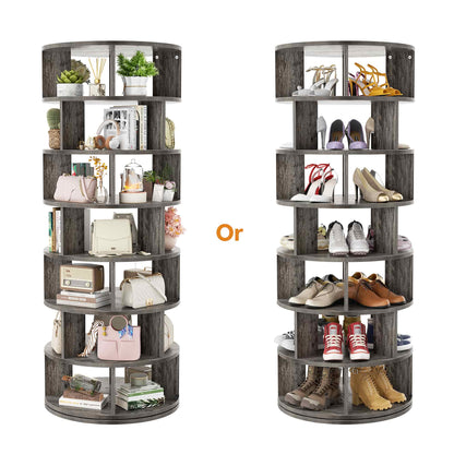 7-Tier Spinning Shoe Rack Tower, 360 Revolving wooden Shoe Rack, 60'' for shoes ,bags, Display Lazy Susan ,Storage Carousel