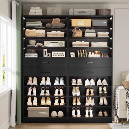 2-Pack 10-Tier Shoe Cabinet Set with 4 Drawers, 65cm Width Freestanding Organizer