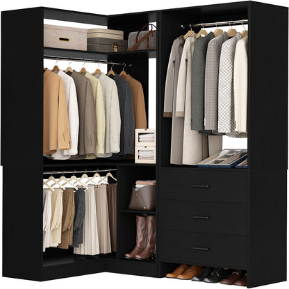 Closet System with 3 Drawers, 2 Hanging Rods & Corner Tower