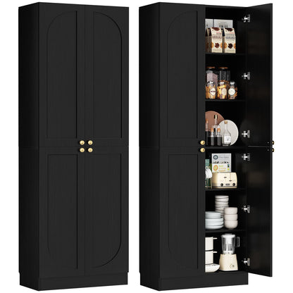 80" Kitchen Pantry, Extra Tall Arch Storage Cabinet with 4 Doors and Adjustable Shelves