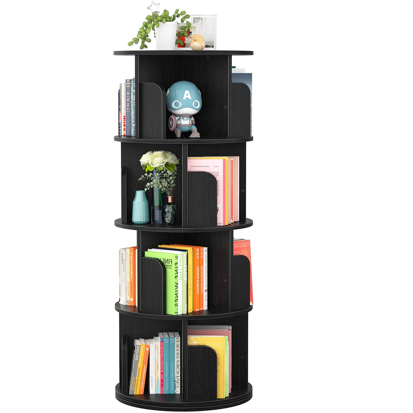 Rotating Bookshelf, 360 Display Corner Bookshelf for Small Space