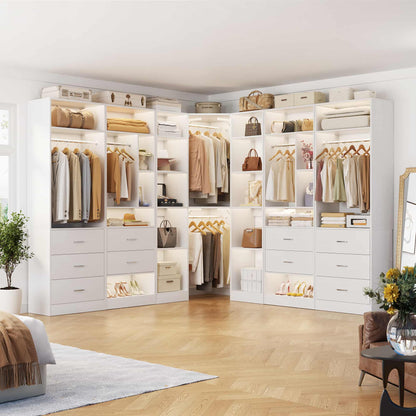 Complete Corner & Straight Closet Organizer Suite:1 Corner Shelf Unit + 4 Tower Systems ( 4-Drawer+ 6-Drawer Options)