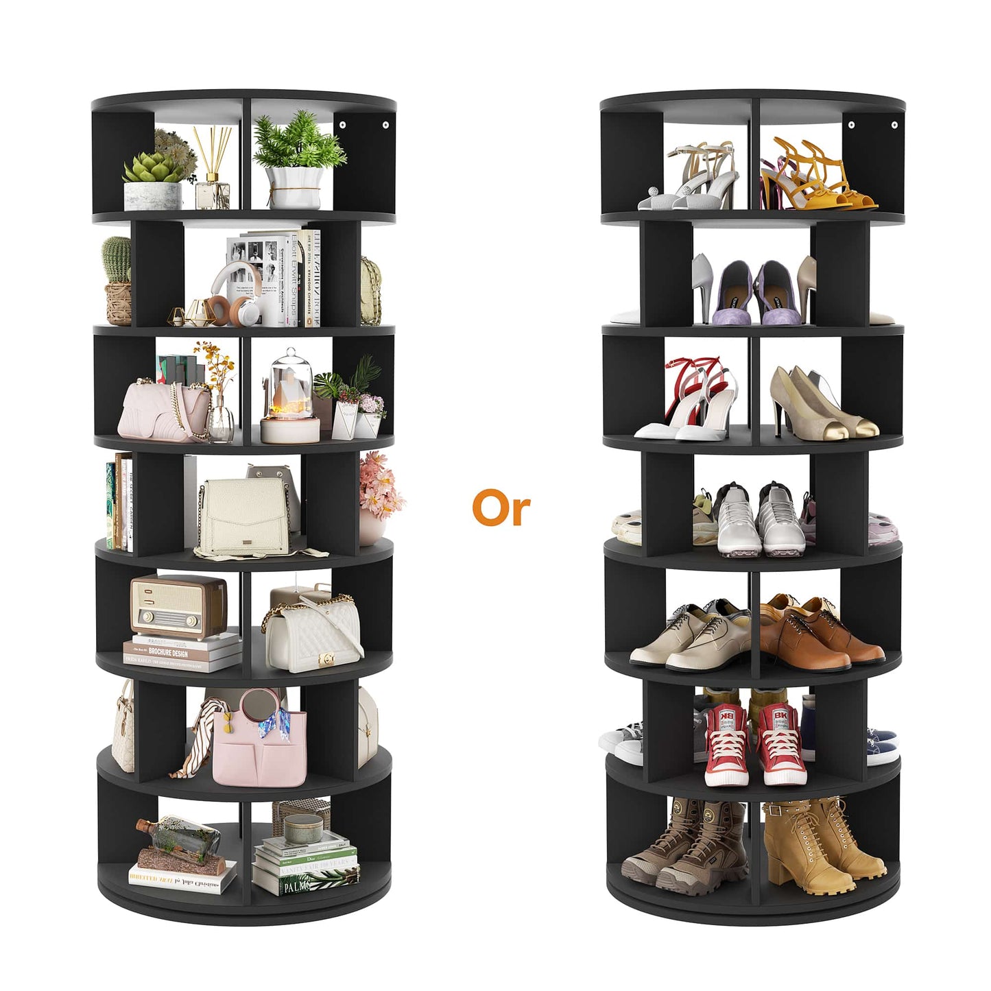 7-Tier Spinning Shoe Rack Tower, 360 Revolving wooden Shoe Rack, 60'' for shoes ,bags, Display Lazy Susan ,Storage Carousel