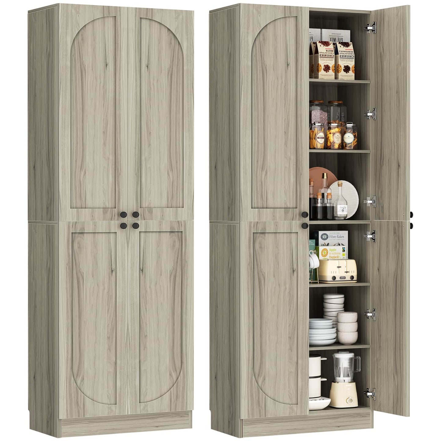 80" Kitchen Pantry, Extra Tall Arch Storage Cabinet with 4 Doors and Adjustable Shelves