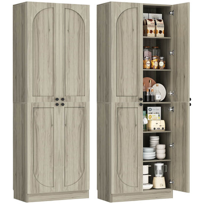 80" Kitchen Pantry, Extra Tall Arch Storage Cabinet with 4 Doors and Adjustable Shelves