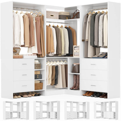 Closet System with 6 Drawers, 4 Hanging Rods & Corner Tower