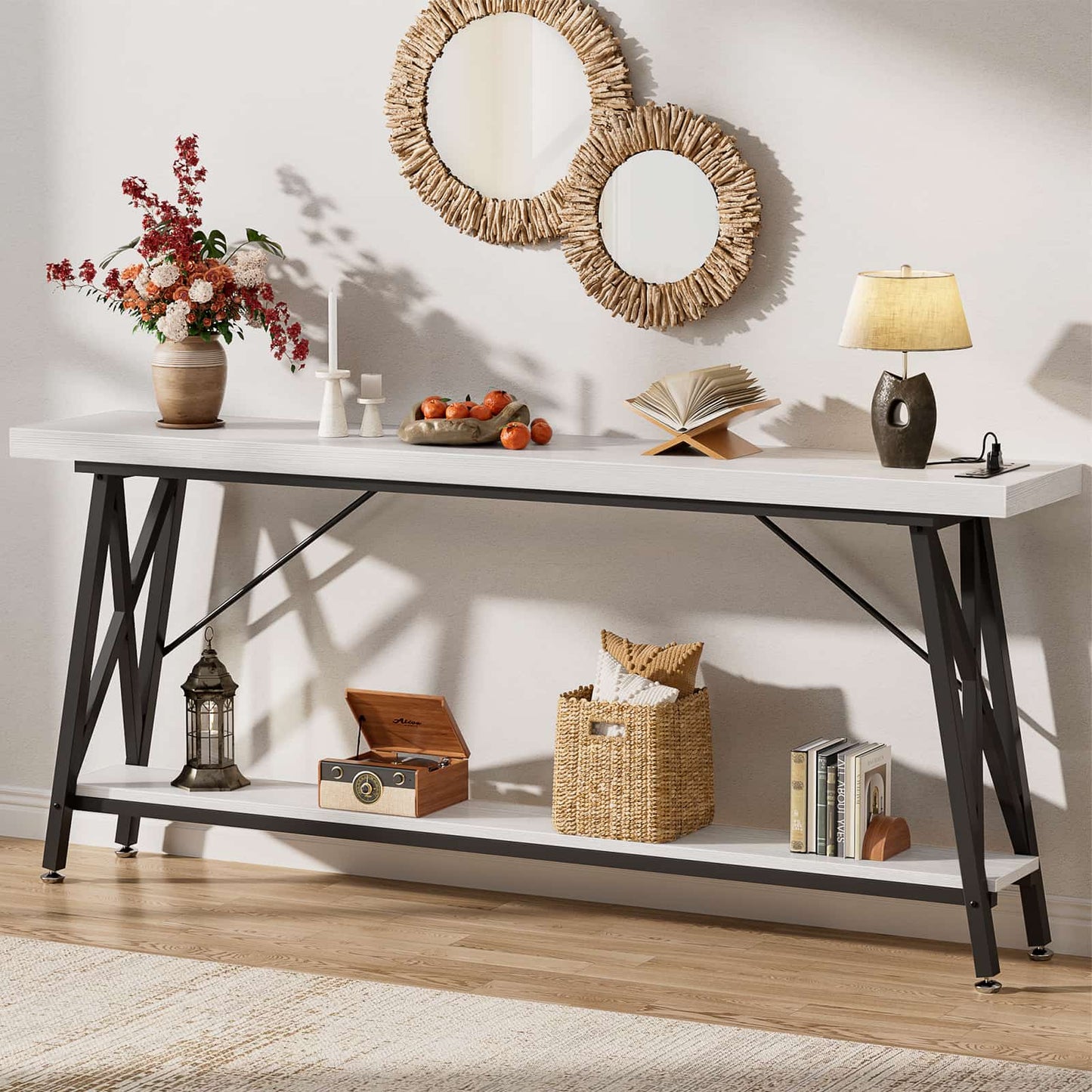 Console Table with Charging Station, 70.9 Inch Extra Long Sofa Table