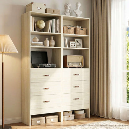 96" Closet System 2-Pack with 6 Hanging Rods & 6 Wooden Drawers - Adjustable Width (5-8FT Each)