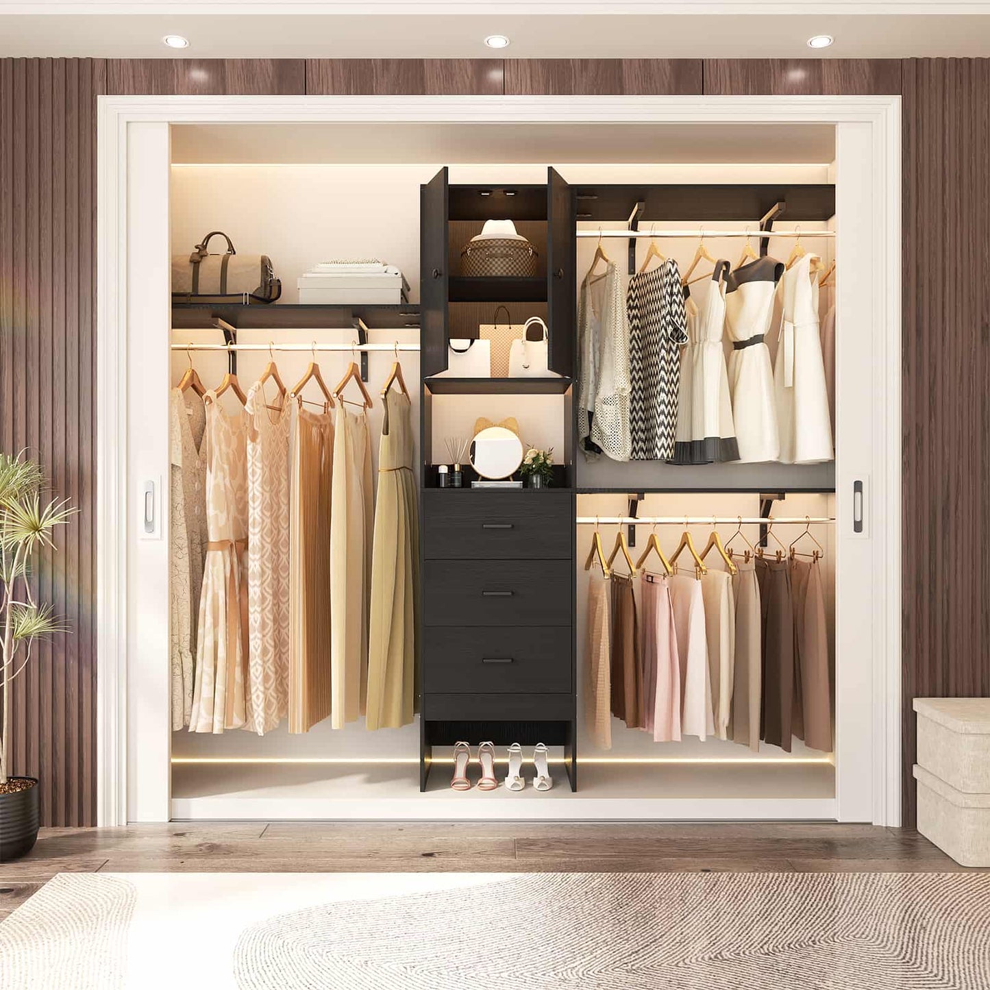 96 '' Closet Organizer System with Wood Drawers and Doors
