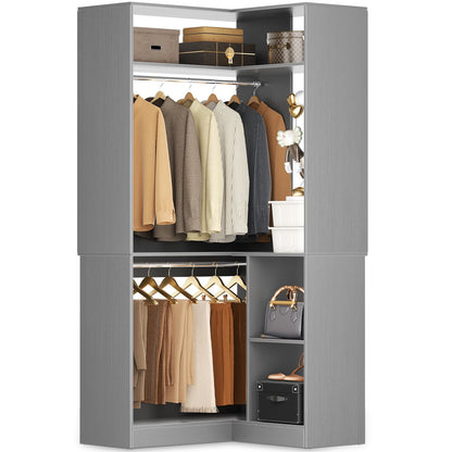 34’’ Corner Closet System with Shelves and Hanging Rods
