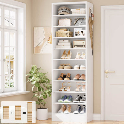 Tall Shoe Cabinet, 10 Tiers Narrow Wood Shoe Rack