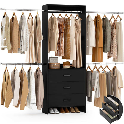 Closet System, Closet Organizer with 3 Wooden Drawers