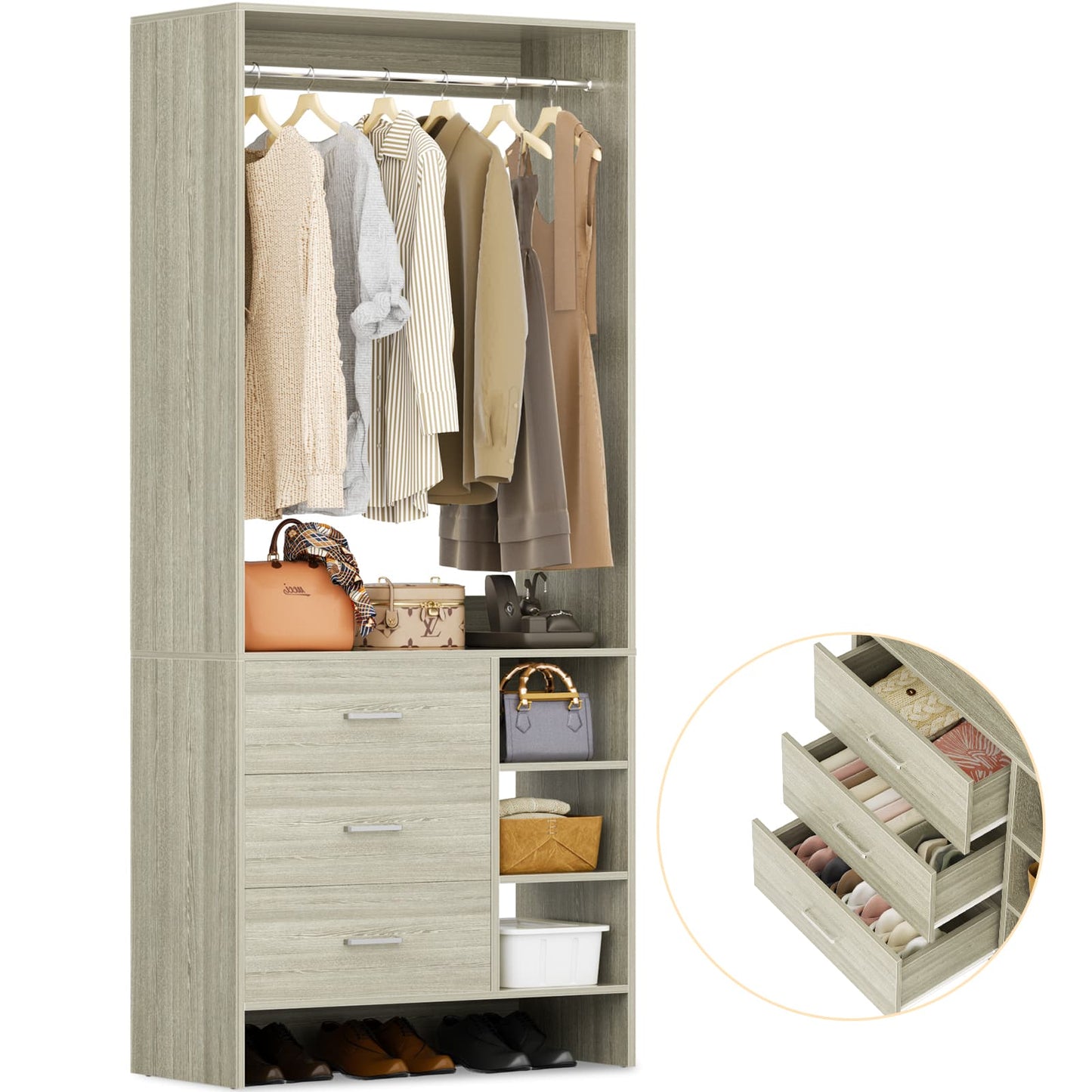 2.5FT Closet System with Wooden Drawers