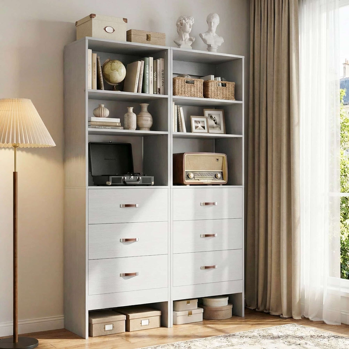 96" Closet System 2-Pack with 6 Hanging Rods & 6 Wooden Drawers - Adjustable Width (5-8FT Each)