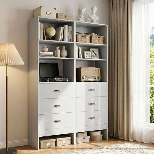 96" Closet System 2-Pack with 6 Hanging Rods & 6 Wooden Drawers - Adjustable Width (5-8FT Each)