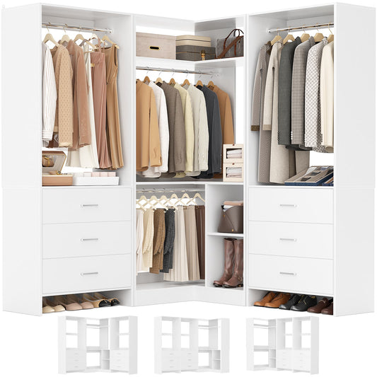 81'' Closet System with 6 Drawers, 4 Hanging Rods & Corner Tower