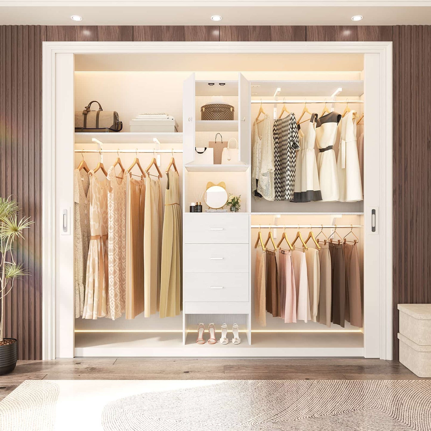 96 '' Closet Organizer System with Wood Drawers and Doors
