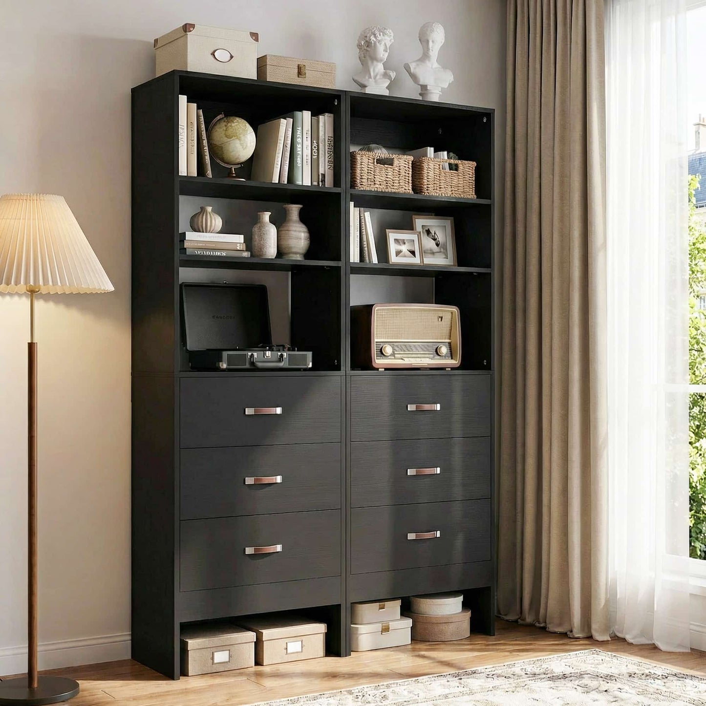 96" Closet System 2-Pack with 6 Hanging Rods & 6 Wooden Drawers - Adjustable Width (5-8FT Each)