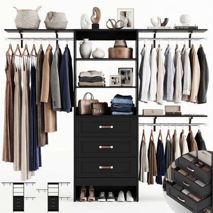 96'' W Closet Organizer System With Wooden Drawers