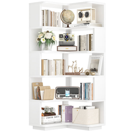 6-Tier Corner Bookshelf - L-Shaped Etagere Shelf with Baffles, Freestanding Storage for Living Room, Office, Bedroom