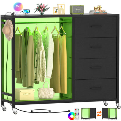 Dresser with Hanging Rack & 4 Drawers