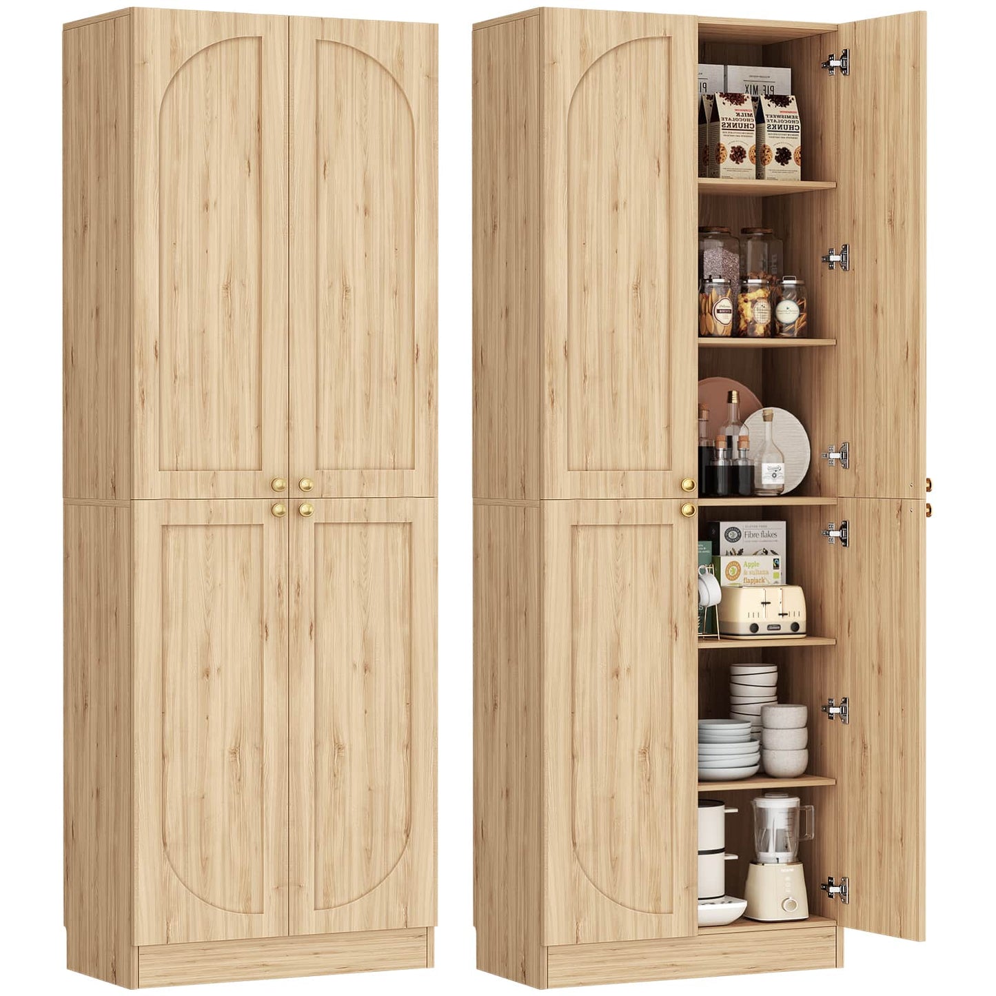 80" Kitchen Pantry, Extra Tall Arch Storage Cabinet with 4 Doors and Adjustable Shelves