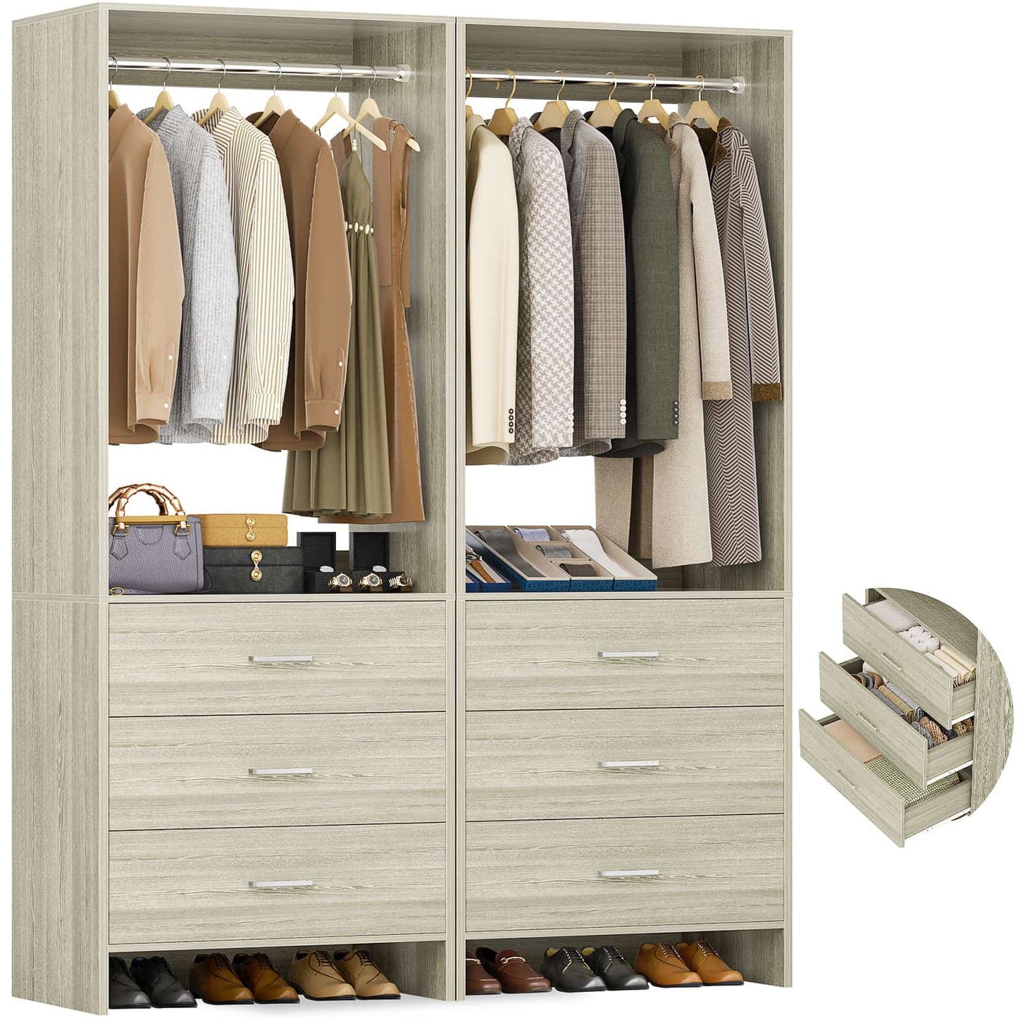 4FT Closet System with Wooden Drawers