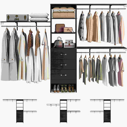120'' W Closet System with Drawers, Closet Organizer with 3 Shelving Towers