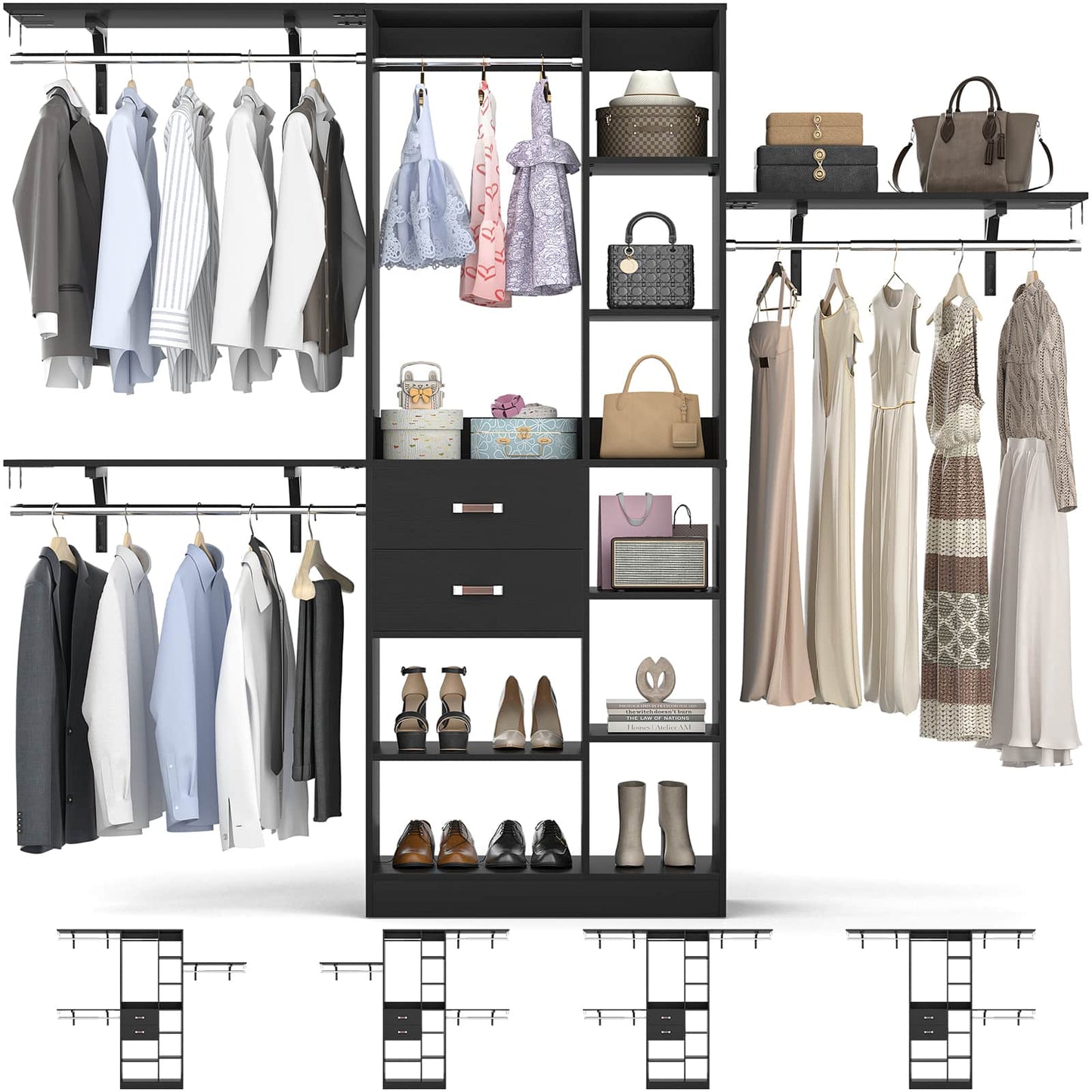 8FT Closet Organizer System with Wood Drawers