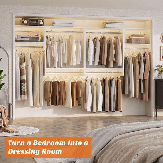 5FT Walk in Wood Clothing Rack with 3 Hanging Rods and 2 Shelves