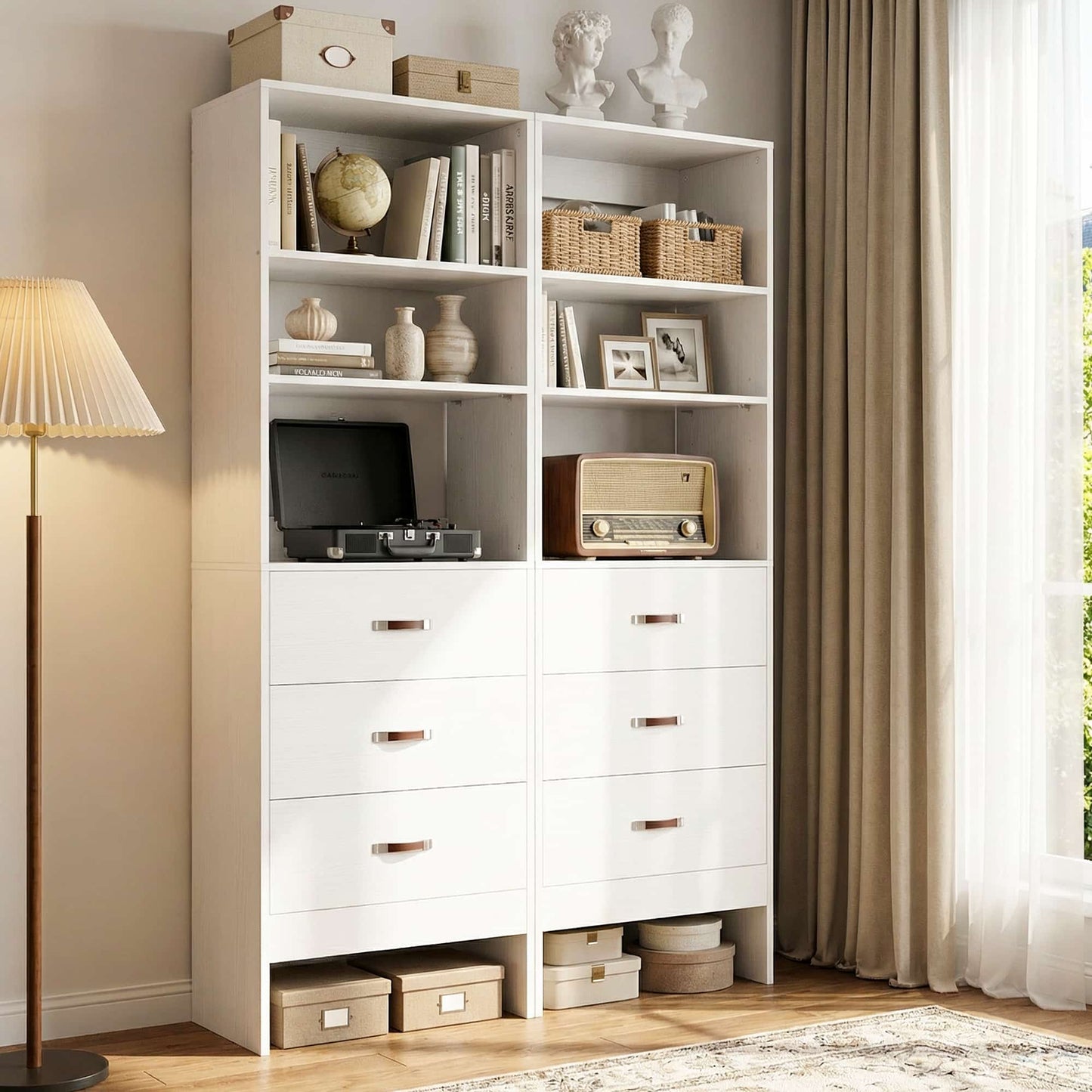 96" Closet System 2-Pack with 6 Hanging Rods & 6 Wooden Drawers - Adjustable Width (5-8FT Each)