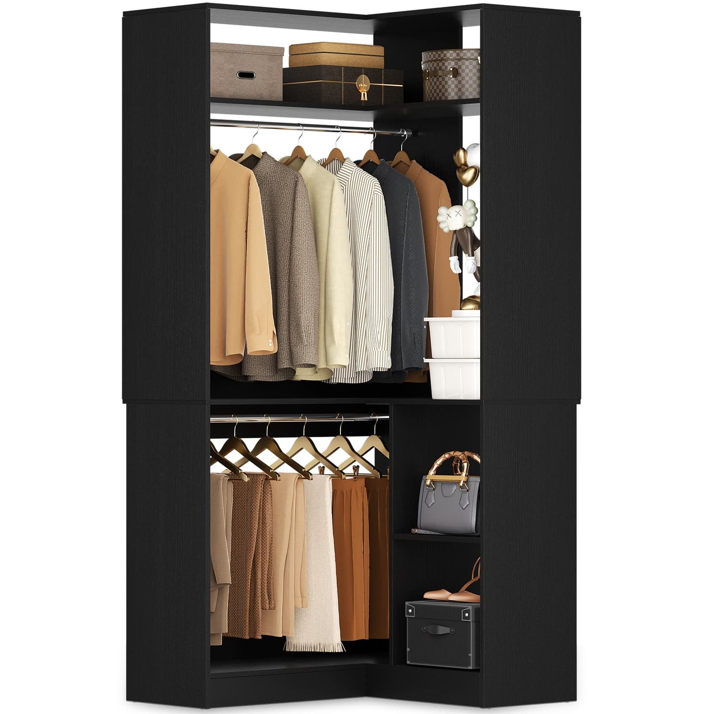 34’’ Corner Closet System with Shelves and Hanging Rods