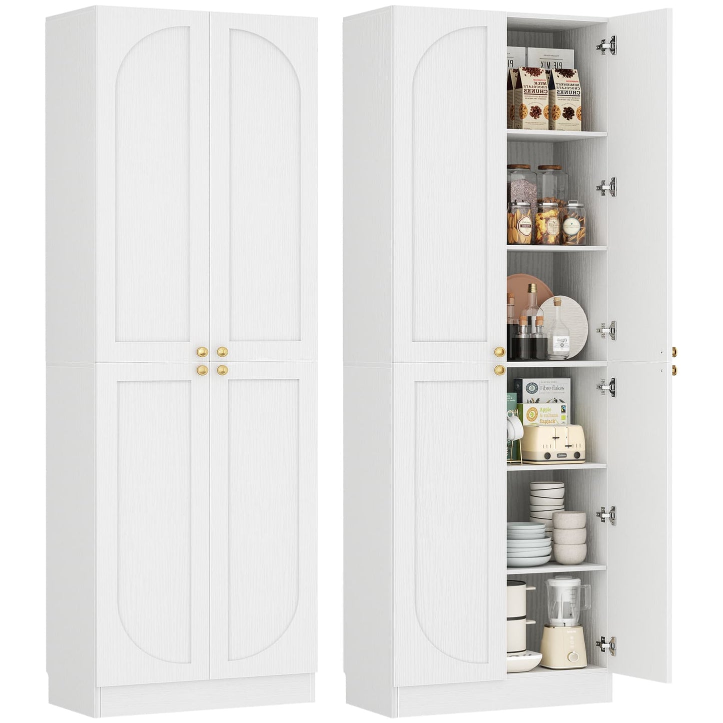 80" Kitchen Pantry, Extra Tall Arch Storage Cabinet with 4 Doors and Adjustable Shelves