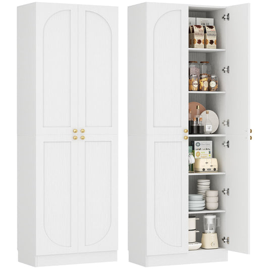 80" Kitchen Pantry, Extra Tall Arch Storage Cabinet with 4 Doors and Adjustable Shelves