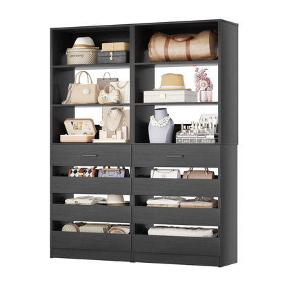 2-Pack Space-Saving Modular Armoire Wardrobe Closet System with 8 Drawers & Adjustable Shelves