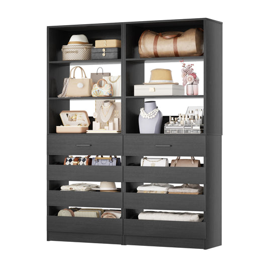 2-Pack Space-Saving Modular Armoire Wardrobe Closet System with 8 Drawers & Adjustable Shelves
