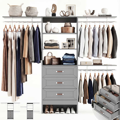 96'' W Closet Organizer System With Wooden Drawers